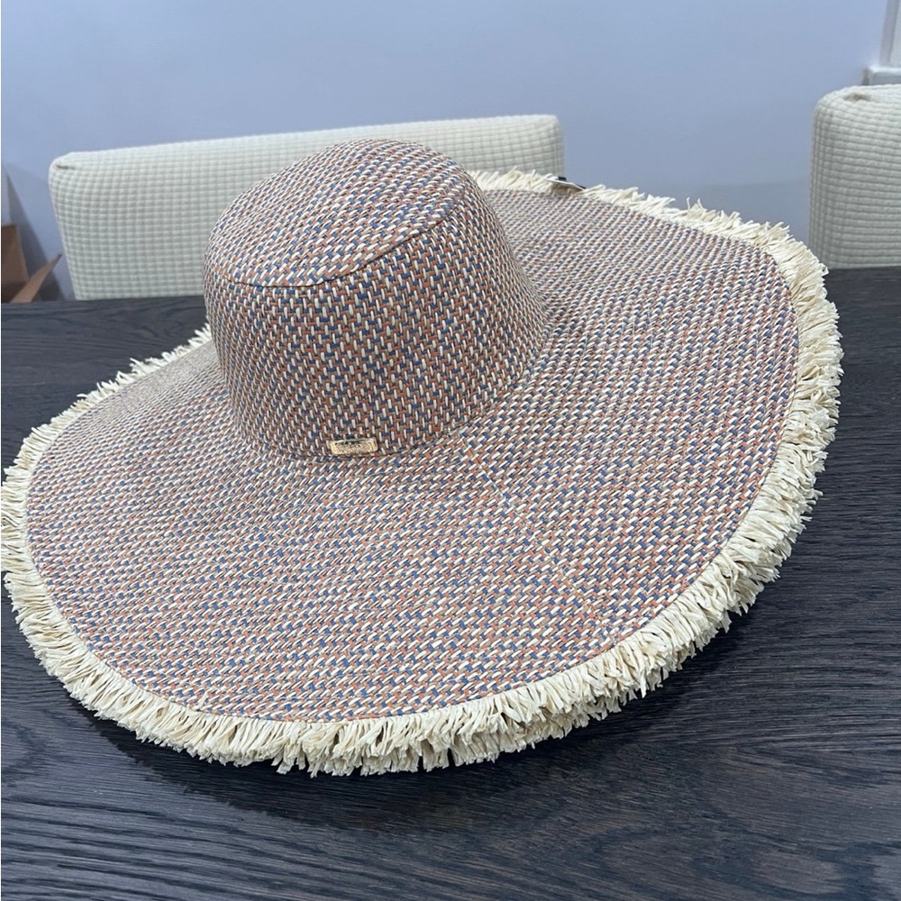 Trina Turk Tan and Cream Wide-Brim Sun Hat